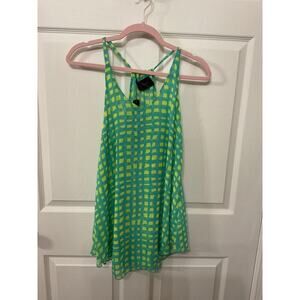 NWT Maria and Carol’s Blue/Lime Green Geometric Print Racerback Tank Dress, L